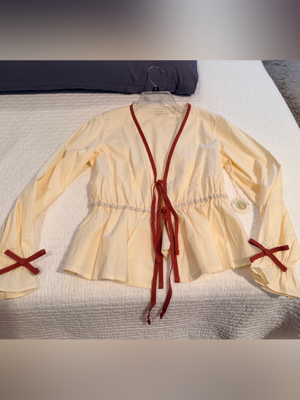 Spartina 449 Joni Tie Blouse in Buttercream Size Medium NWT